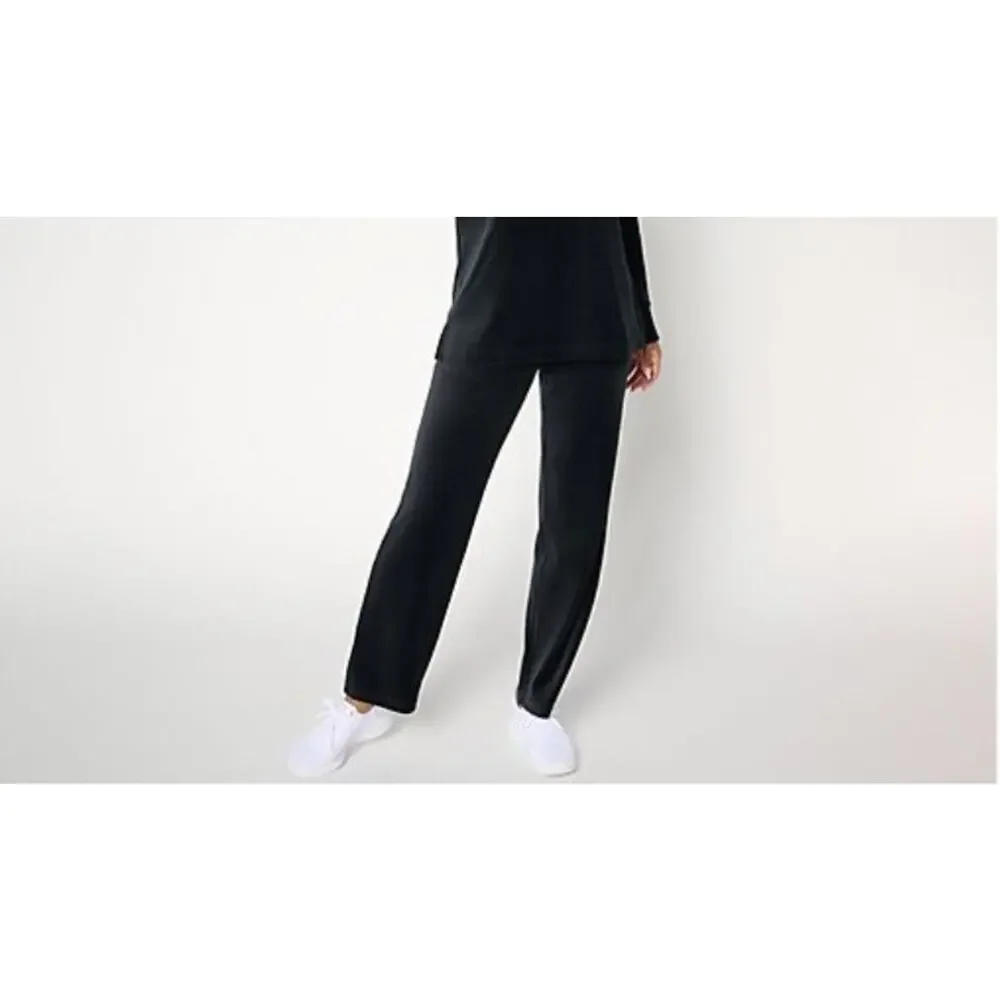 Denim & Co Size Petite 1X Black Active Velour Straight Leg Pants A712026 NWOT